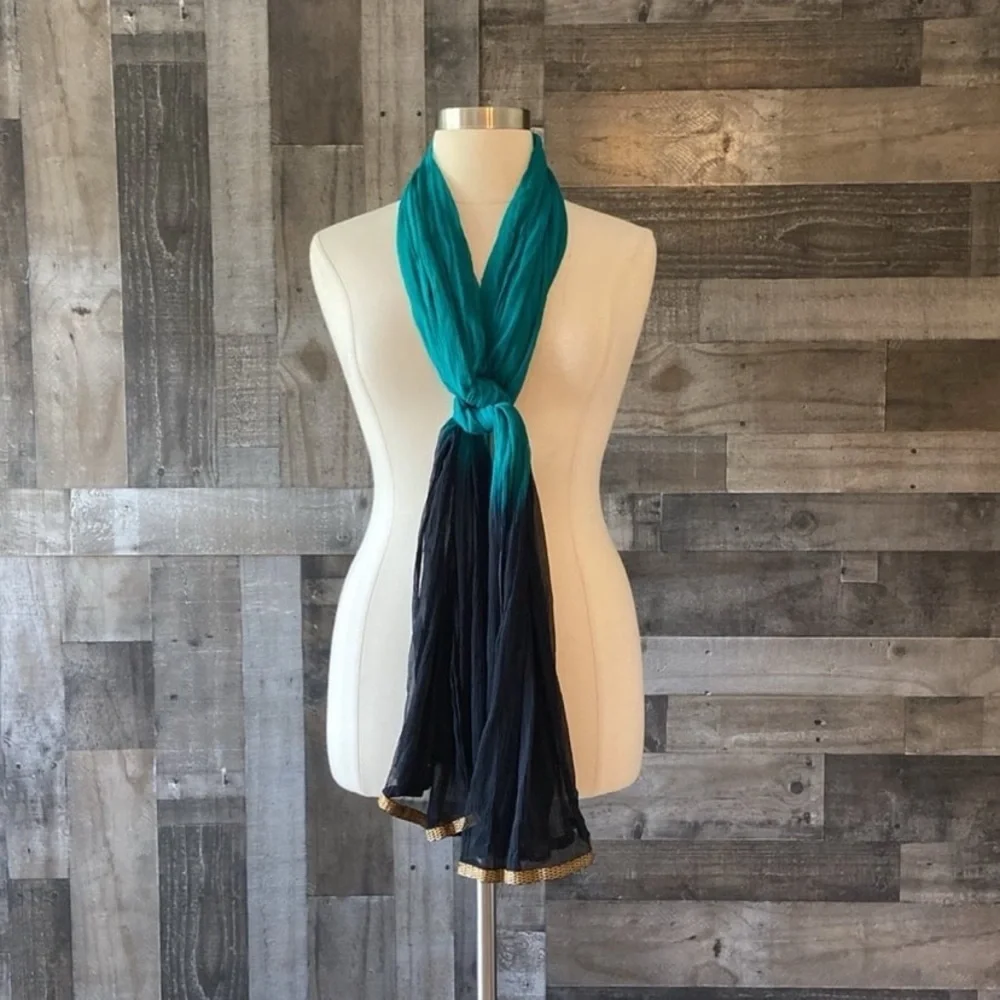 Gorgeous black green gold ombré scarf lightweight dark feminine witchy coastal
